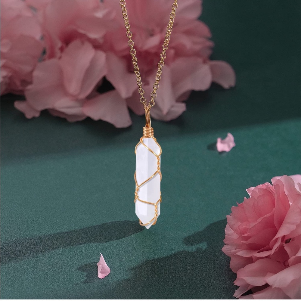 Clear Quartz Wire Wrapped Crystal Necklace Natural Point Pendant | Spiritual